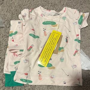 Angel Dear Golf Print Kids Pajama Set - Cream and Green